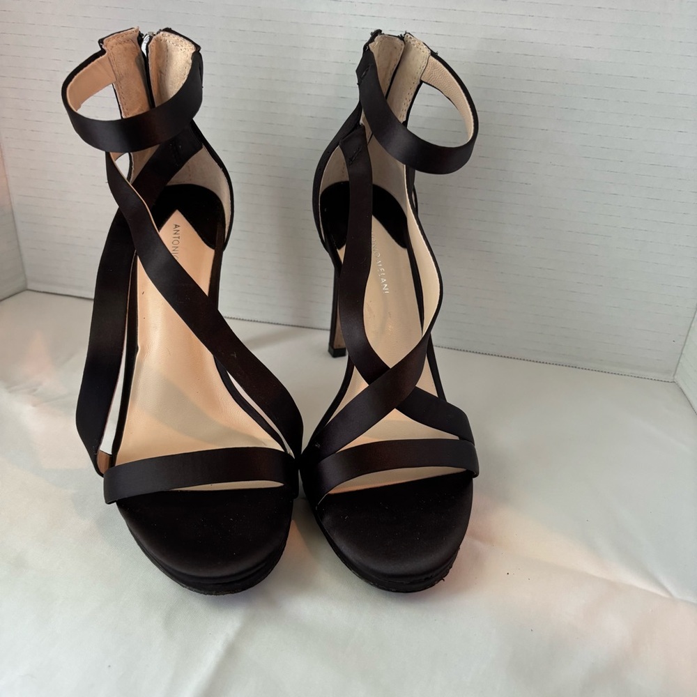ANTONIO MELANI Black Stiletto Heels with Ankle Strap